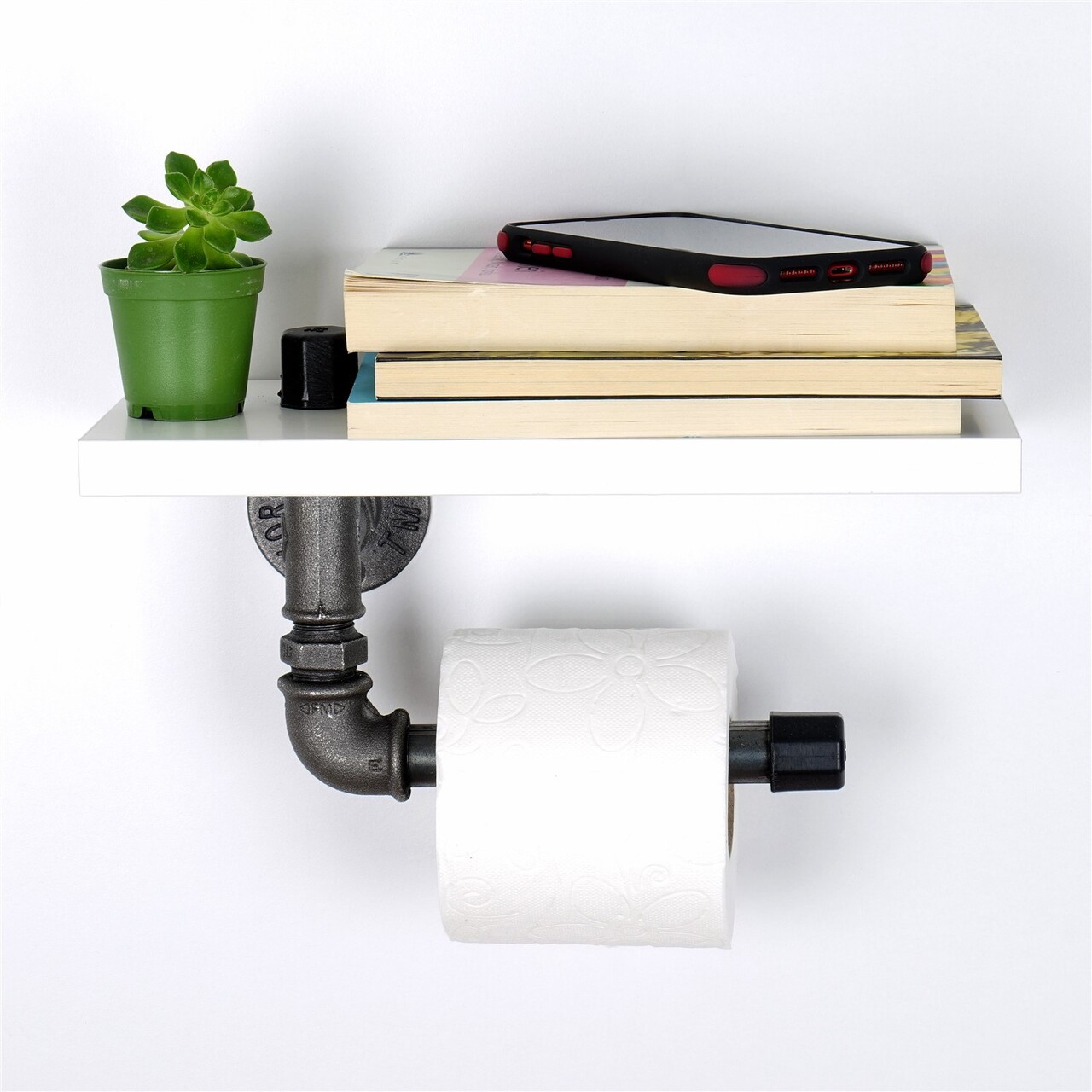 Suport pentru hartie igienica cu raft, Evila Originals, 30x23x12 cm, MDF, alb - imagine 6